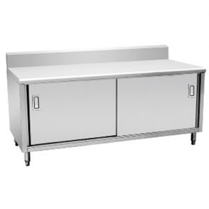 Meja Kerja Stainless Steel Cabinet Table Sliding Door with backsplash Stainless Steel 304 Hairline TabSteel WB13 Series 1200/1500/1800